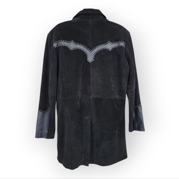 3B West Men's Black Suede and Leather Jacket with Studded Details Western - Picture 2 of 14